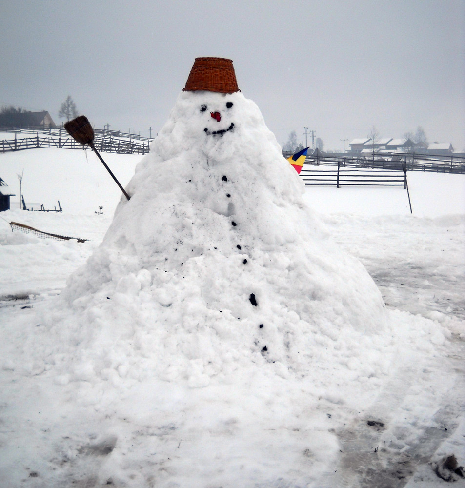 Omul de zăpadă patriot. Foto: Iustin BUCULEI