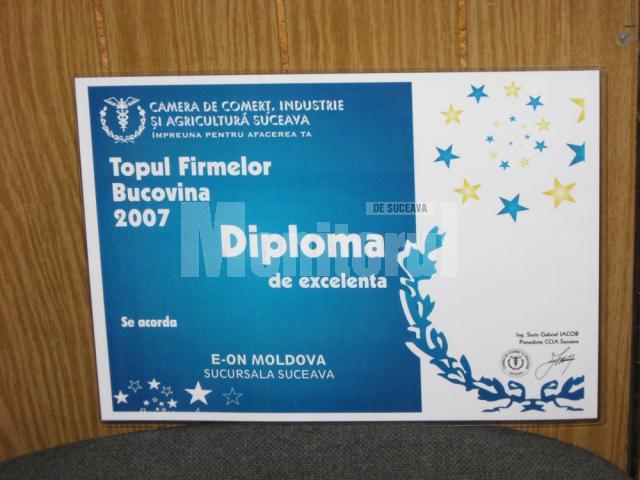 Pentru al doilea an consecutiv: Diplomă de excelenţă pentru E.ON Moldova - Sucursala Suceava