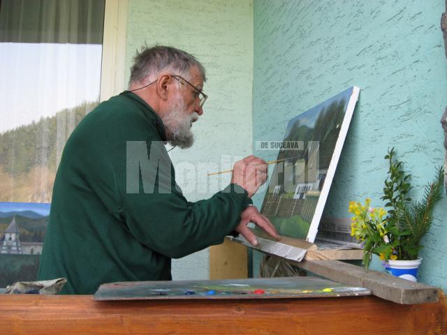 Ion Grigore pictând în balcon