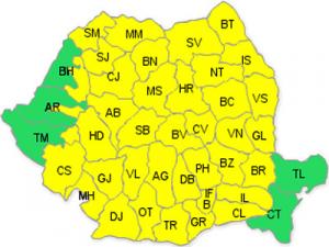 Codul galben de ploi, extins pentru aproape toate. Foto: www.meteoromania.ro