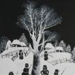 Peisaj de iarnă cu oameni de zăpadă negri realizat de pictorul Costică Onuţă