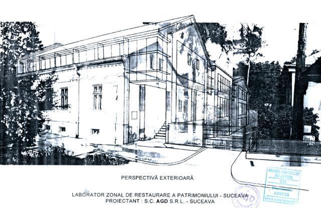 Plansa din proiect cu perspectiva exterioara a noului laborator