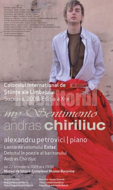 Muzeul de Istorie: Recitalul „My Sentimento”, cu baritonul sucevean Andras Chiriliuc
