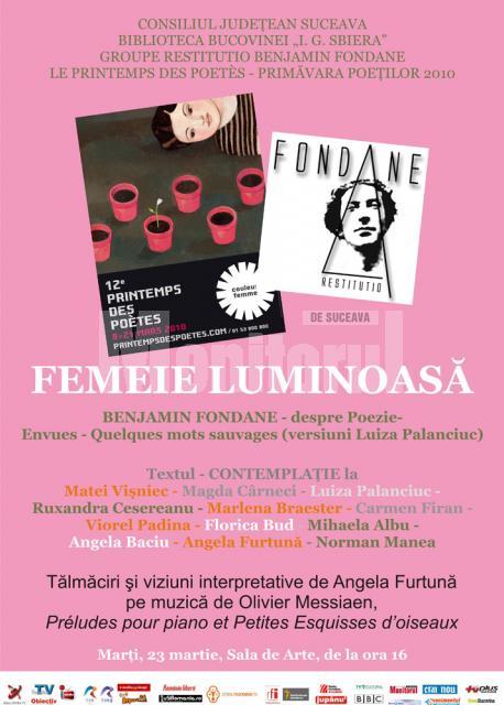 Ediţie de gală: „Femeie luminoasă”, sesiune de lecturi, la Biblioteca Bucovinei