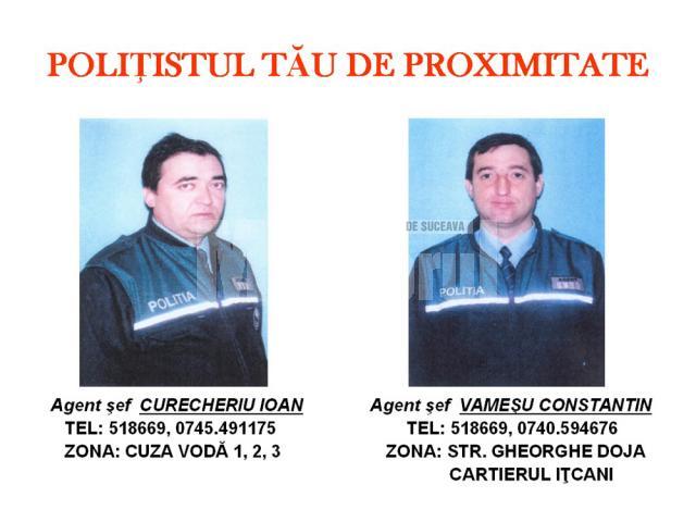Constantin Vameşu (dreapta), poliţistul de proximitate care răspunde de cartierul Iţcani