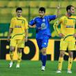 Andrei Raul Rusescu (centru), de la Unirea Urziceni, se bucură pentru gol în meciul cu FC Vaslui. Foto: Liviu CHIRICA / MEDIAFAX