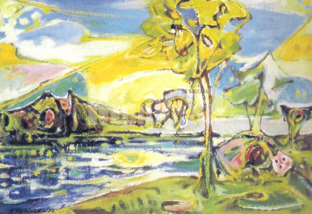 Peisaj pe râu, lucrare de Rudolf Rybiczka, din colecţia Muzeului Bucovinei