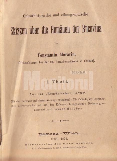 Constantin Morariu: „Schiţe culturale şi etnografice despre românii din Bucovina”