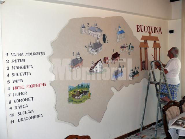 Harta obiectivelor turistice din judeţul Suceava, realizată de pictorul italian Mario Manzalini