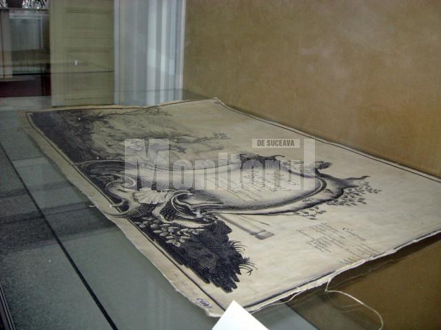Pagina de titlu a Planului Districtului Bucovina expusă în original la Muzeul de Istorie Suceava