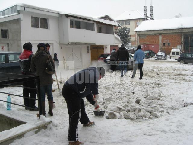 Locatarii unui bloc din cartierul George Enescu s-au adunat pentru a curăţa parcarea