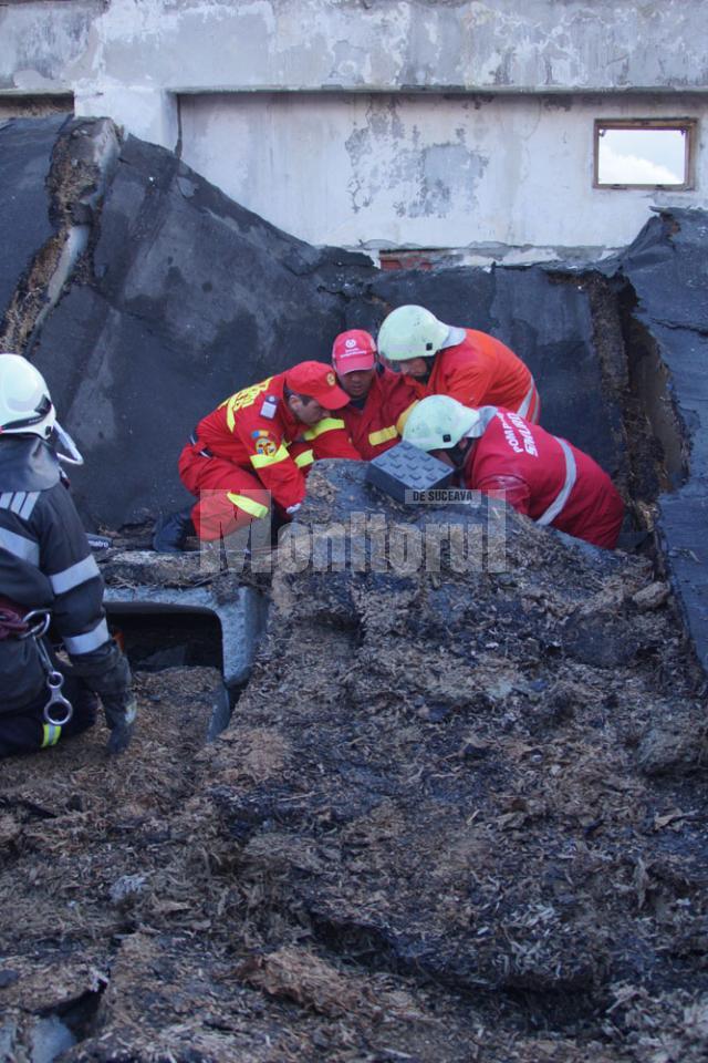 Grupa operativă a ISU <Bucovina> Suceava şi Detaşamentul de Pompieri Suceava au lucrat mai bine de o oră pentru a degaja persoana surprinsă sub elemente de beton prefabricat