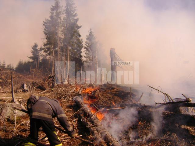 Aproape 400 de persoane au muncit de duminică după-amiază până luni seară, pentru stingerea incendiului