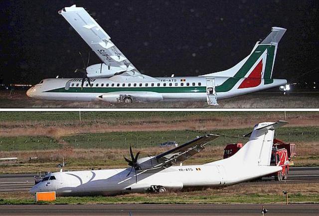 Avionul, aparţinând companiei româneşti Carpatair, efectua un zbor intern pentru Alitalia, a ratat aterizarea şi a ieşit de pe pistă, pe Aroportul Rome-Fiumicino. Foto:www.corriere.it