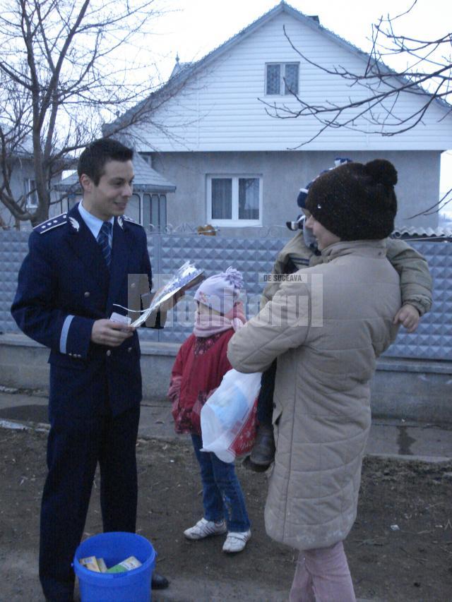 poliţist oferind o floare