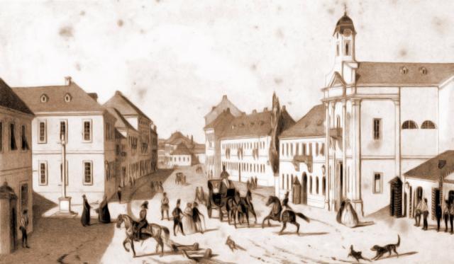 Cernăuţi, Piaţa Fântânii Albe, în 1832 – desen de I. Schubirsz