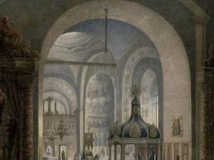 Cernăuţi, interiorul Bisericii Mitropolitane – acuarelă de Franz Xaver Knapp (1809-1883)