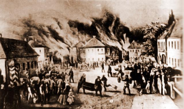 Cernăuţi, Arderea de Cernăuţi în 21 august 1859 – acuarelă de Franz Xaver Knapp (1809-1883)