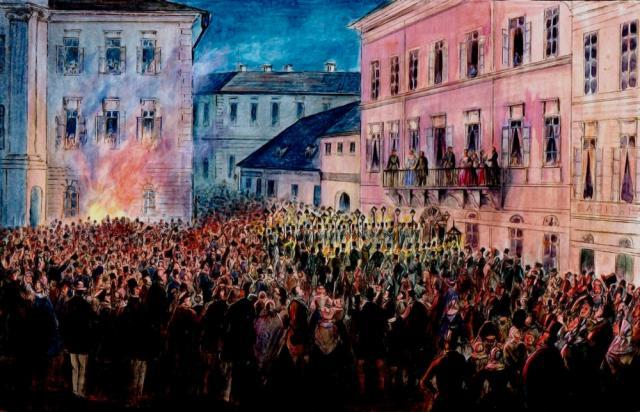 Cernăuţi, Arderea din 1860 – acuarelă de Franz Xaver Knapp (1809-1883)