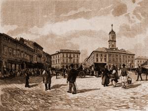 Cernăuţi, Piaţa Centrală – desen de Rudolf Bernt (1844-1914)