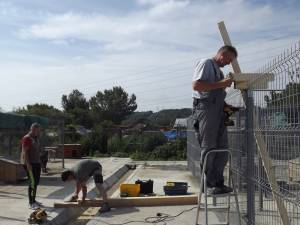 Voluntarii din Germania s-au apucat de făcut acoperişuri la noile ţarcuri din lunca Sucevei