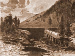 Ceremuş, baraj – desen de Mattias Adolf Charlemont (1820-1871)