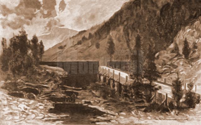 Ceremuş, baraj – desen de Mattias Adolf Charlemont (1820-1871)
