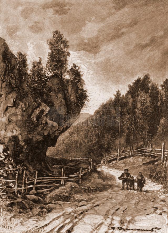 Lucava, Valea Lucavei – desen de Mattias Adolf Charlemont (1820-1871)