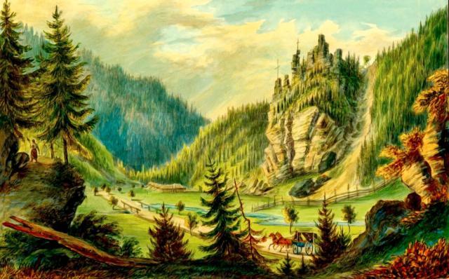 Pojorâta, Valea Putnei – acuarelă de Franz Xaver Knapp (1809-1883)