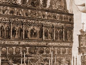 Siret, altarul bisericii Sfântul Onufrie – desen de Rudolf Bernt (1844-1914)
