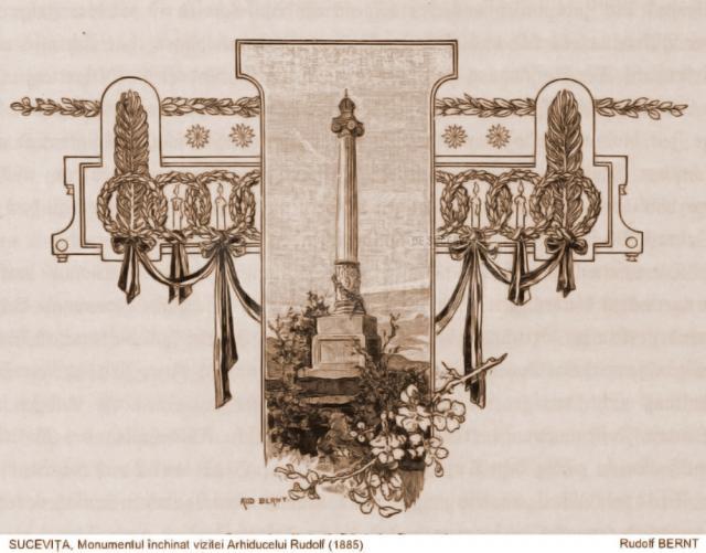 Monumentul închinat Arhiducelui Rudolf, în 1886 – desen de Rudolf Bernt (1844-1914)