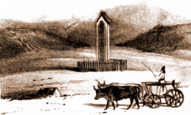 Vama, Stâlpul lui Vodă, în 1832 – desen de I. Schubirsz