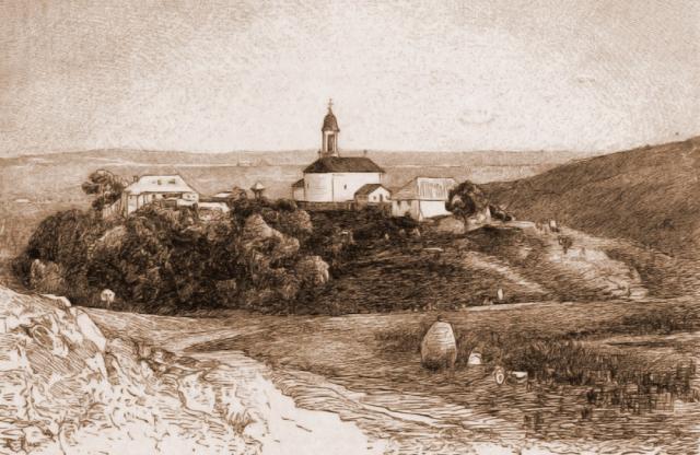 Suceava, mănăstirea Hagigadar – desen de Rudolf Bernt (1844-1914)