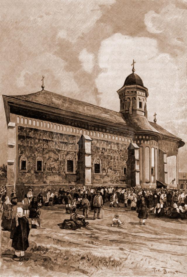 Suceava, biserica Mănăstirii Sf. Ioan – desen de Rudolf Bernt (1844-1914)