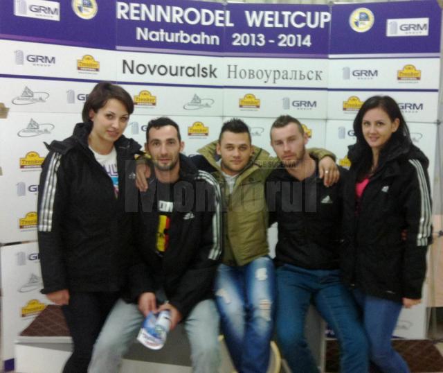 Delia Ivaș, Adrian Filimon, Gabriel Candrea, Bogdan Moroșan, Anișoara Hutopilă (de la stânga la dreapta), lotul dornean la Cupa Mondială a României