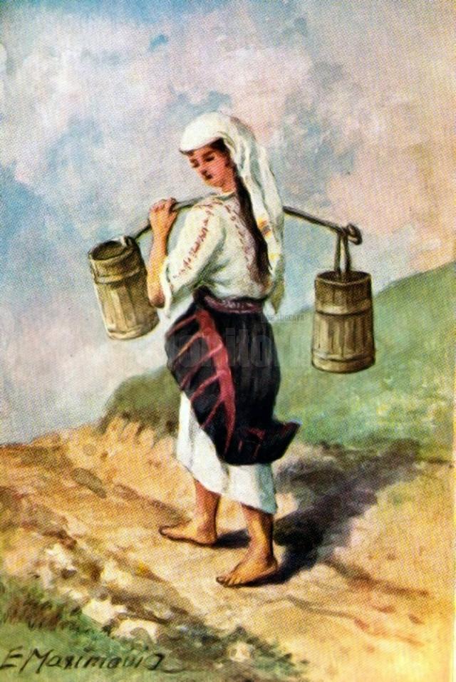 Fetiţa cu cofa – tablou de Eugen Maximovici (1857-1926)