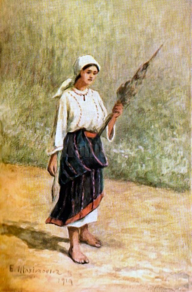 O fată de la ţară – tablou de Eugen Maximovici (1857-1926)