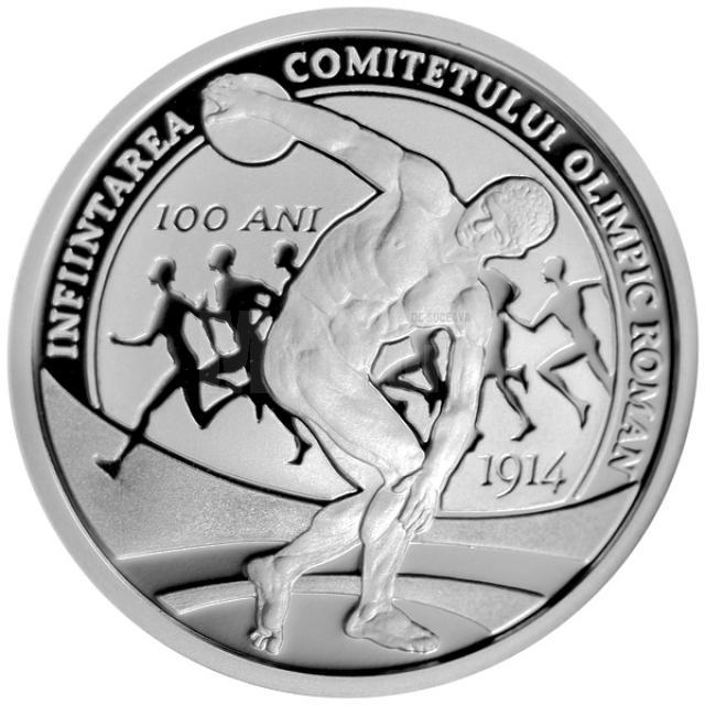 Monedă din argint dedicată aniversării a 100 de ani de la înfiinţarea Comitetului Olimpic Român