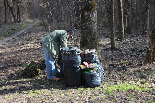 Mormane de PET-uri, ambalaje şi alte gunoaie, adunate de pe aleile parcului Şipote