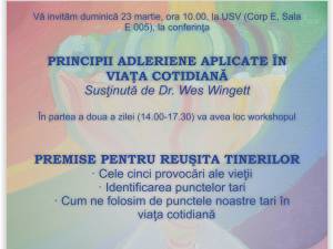 Conferință cu tema „Principii adleriene aplicate în viața cotidiană”