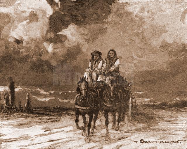 Huţuli, în căruţă – desen de Mattias Adolf Charlemont (1820-1871)