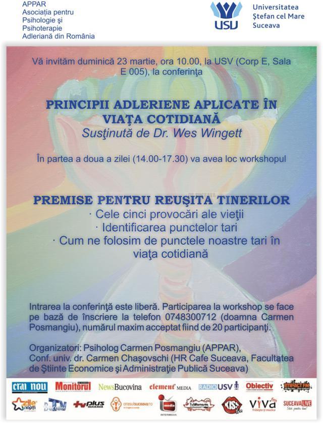 Conferință cu tema „Principii adleriene aplicate în viața cotidiană”