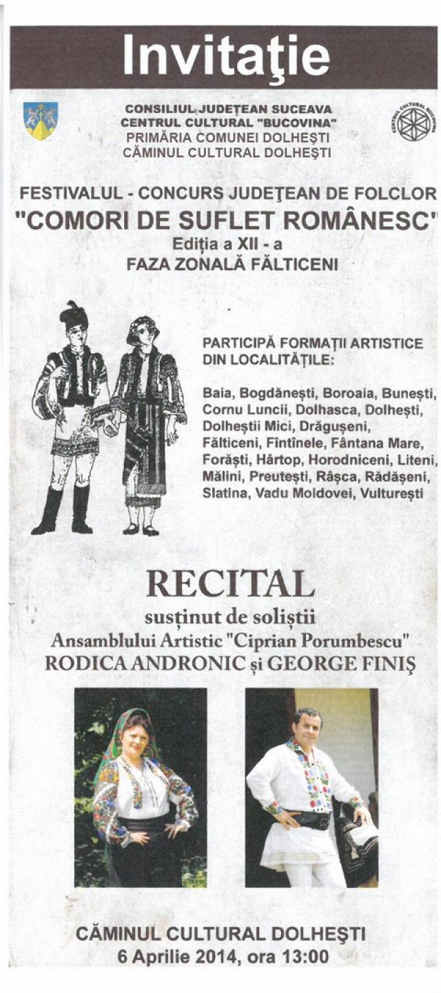 Festivalul - Concurs Judeţean de Folclor „Comori de suflet românesc”