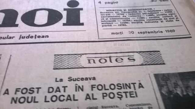 Zori Noi, 30 septembrie 1969 Stirea cu darea in folosinta a cladirii Postei