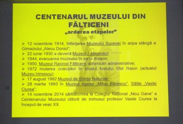 Placă comemorativă care marchează 100 de ani de existenţă a Muzeului Fălticenilor, ctitorit de profesorul Vasile Ciurea