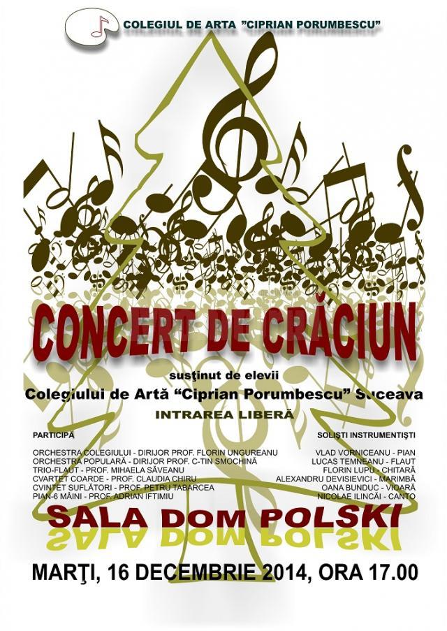 Concert de Crăciun, oferit astăzi de elevii Colegiului de Artă „Ciprian Porumbescu”