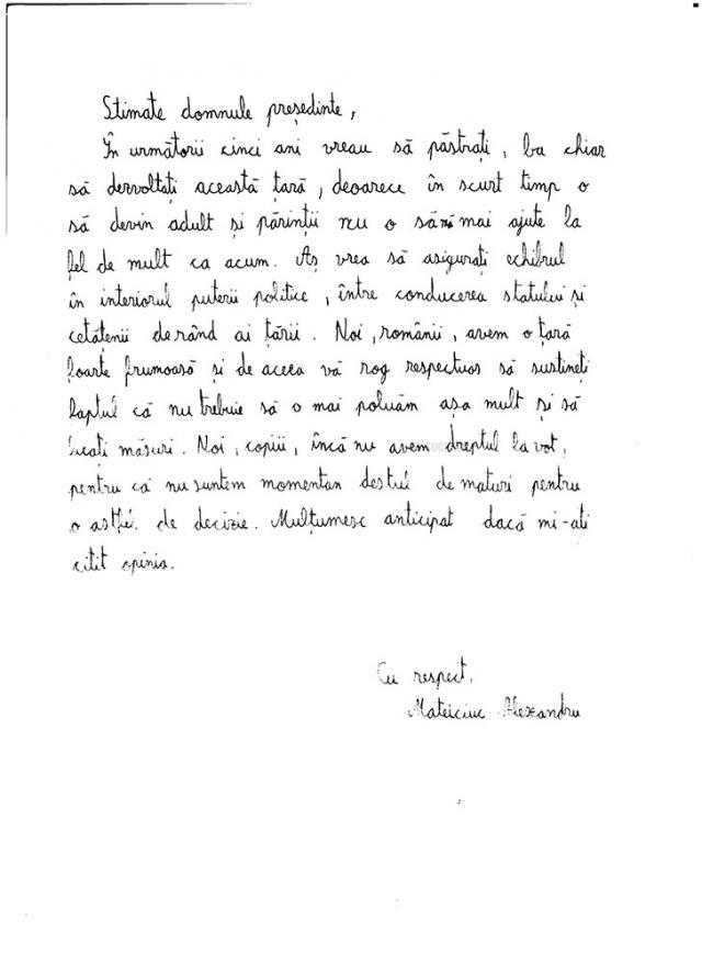 Elevii Şcolii Gimnaziale Nr. 3 Suceava i-au scris președintelui României