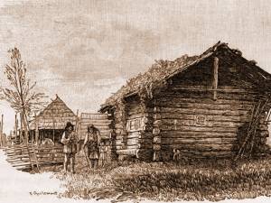 C89: Colibă huţulă în Rus pe Boul – desen de Mattias Adolf Charlemont (1820-1871)