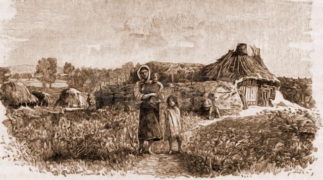 Bordeie ţigăneşti din Ropcea – desen de Mattias Adolf Charlemont (1820-1871)