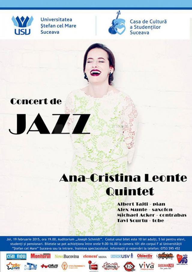 Concert de jazz cu Ana Cristina Leonte Quintet, la Universitatea din Suceava